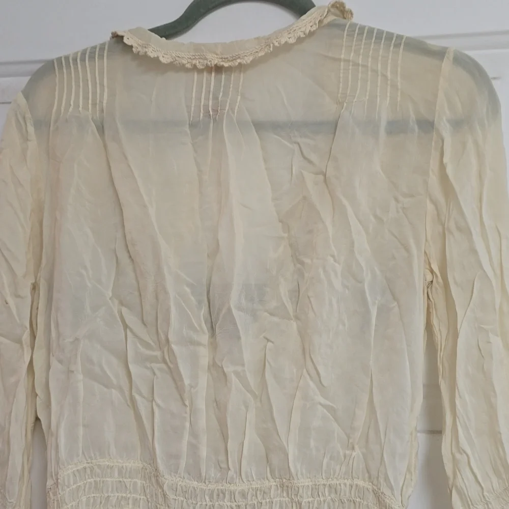 Johnny Was Cream Ivory 3/4 Sleeve Cupra Rayon Boho Embroidered Top - Picture 7 of 10